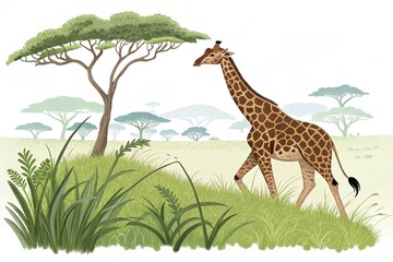 Giraffe animal safari illustration vector africa african wildlife zoo wild nature art ca on white background