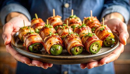 Bacon Wrapped Jalapeno Poppers On Plate
