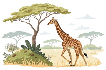 Obraz premium Giraffe animal safari illustration vector africa african wildlife zoo wild nature art ca on white background