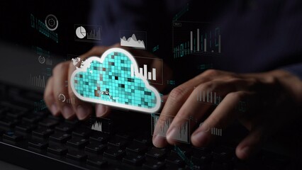 Cloud computing, cloud strategy, and cloud technology transforming digital infrastructure with scalable services, secure data storage, and cloud-based digital business solutions. Thunk