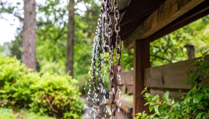 Water Dripping From Chain In Garden
