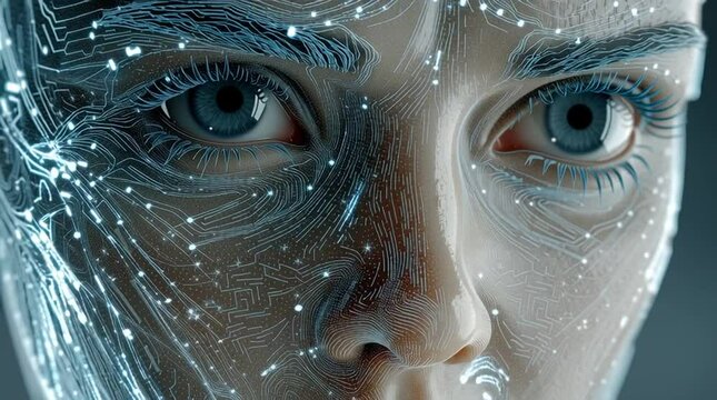 Portrait Futuriste d&rsquo;IA avec Circuits Lumineux et Esth&eacute;tique Cybern&eacute;tique