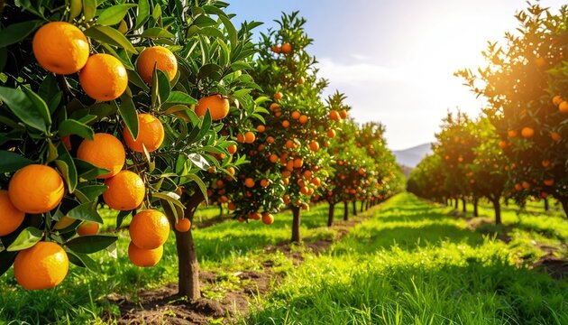 Lush orange orchard bathed in sunlight (1)
