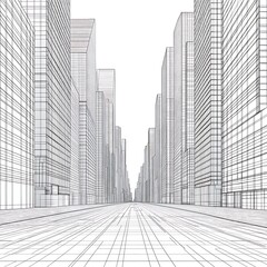 Fototapeta premium Architectural perspective drawing of a modern cityscape with high-rise buildings and a photo