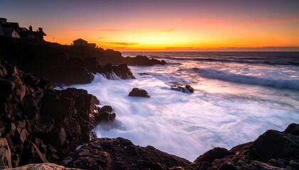 Coastal Sunset Over Rocky Shore