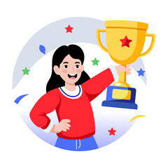 A flat style illustration showing a girl celebrating