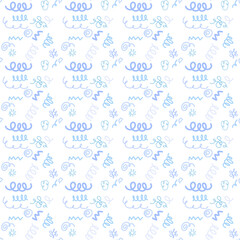Playful seamless pattern featuring hand-drawn springs, doodles and scribbles. Perfect for digital papers, kids’ crafts, party decor, and fun design projects.