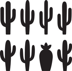 Obraz premium Desert Cactus Under Sunset SilhouetteMinimal Saguaro Cactus Vector DesignWild West Cactus Scene SilhouettePotted Cactus Decorative Vector ArtLonely Cactus in Desert Silhouette