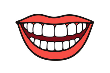 Cartoon illustration of a smiling mouth with white teeth showing. Transparent