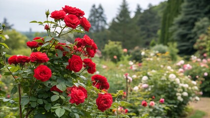 Red roses bush with a summer background featuring a bush of red rose flowers.flower, flowers, garden, nature, red, plant, summer, blossom, pink, bloom, beauty, spring, rose, floral, flora, 