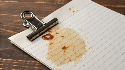 Rust mark left on paper from a metal clip — accidental aging