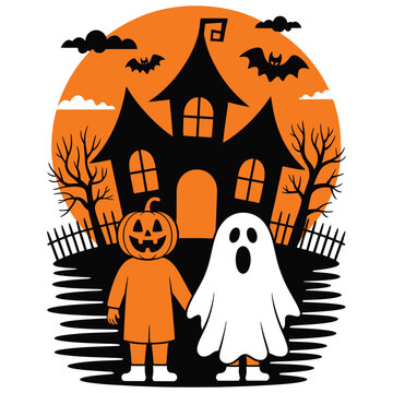 halloween haunted house pumpkin ghost orange clip art preview