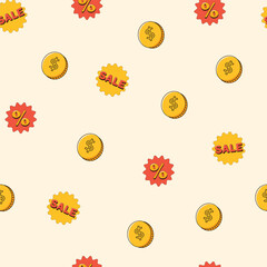 seamless pattern with stickers for sales, price tags, coins