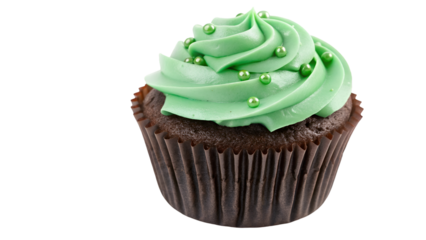 Chocolate cupcake with green frosting and sprinkles dessert bakery treat sweet food confectionery baked good 100 isolated on transparent background