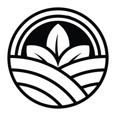 Minimal Nature Farming Icon, Simple Leaf and Crop Field Vector.