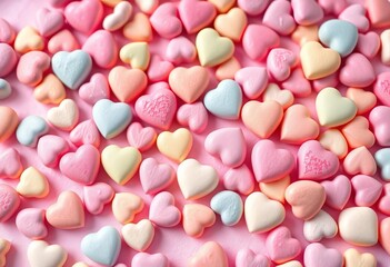 Pastel candy hearts scattered on soft background, Valentine's Day theme,  sweet,  background