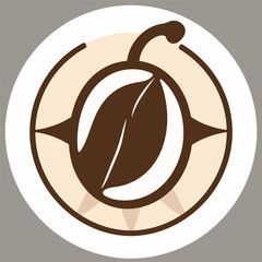 A circular logo features a large brown coffee bean with a stem, set against a light brown compass-like background with subtle directional markers.