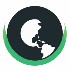 A clean logo depicting a white globe with visible Americas and Africa, set in a dark circle, framed by green curved lines.