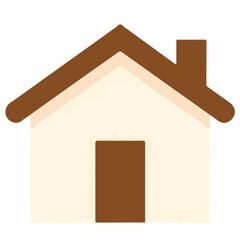 A simple, cream-colored house icon with a brown roof, chimney, and door, set against a white background.