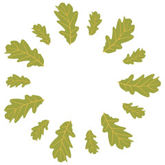 Fall season flat frame with big and small green leaves in modern vector style. Hand drawn illustration for banners, cards, social media