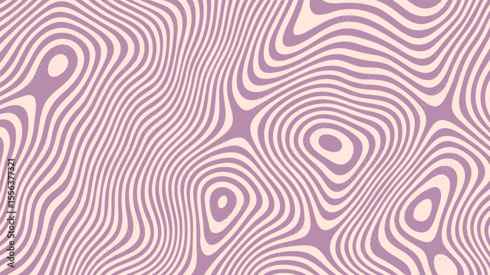 Poster Abstract groovy purple pattern with wavy lines as a psychedelic and retro design. Vintage optical art for a ripple effect background.