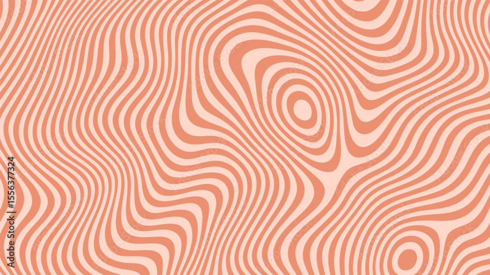 Poster Curved orange and light orange lines creating a groovy abstract pattern. Fluid striped background for retro and modern design concepts.