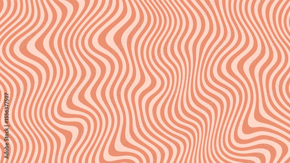 Poster Abstract wavy orange stripes on a light background. Retro psychedelic line pattern. Groovy fluid texture for web design.