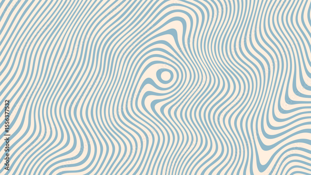 Poster Abstract retro background with wavy lines. Blue and white distorted stripe pattern. Groovy psychedelic design for textile print and poster.