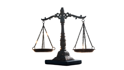 Stock photo of scales of justice law legal system balance symbol court concept fairness equality judgment isolated on transparent background