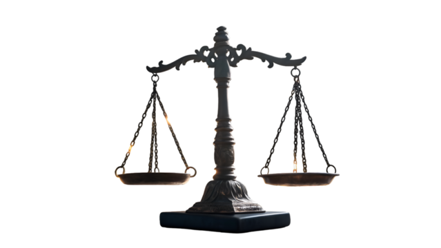 Stock photo of scales of justice law legal system balance symbol court concept fairness equality judgment isolated on transparent background