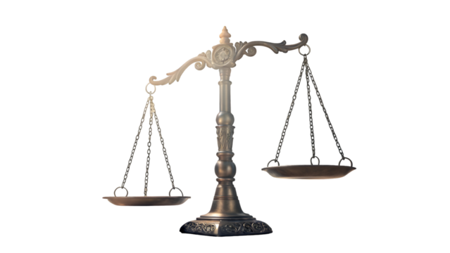Justice scale law scales of justice law and order legal system balance scales court scales weighing scales isolated on transparent background