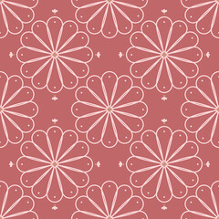Flower pattern vector of soft pink background. Geometric flower seamless. Concept of abstract line art, hand-drawn, modern, minimalist, luxury for wrapping paper, textiles, fashion, wallpaper, print.