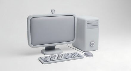 A light gray, cartoonish representation of a vintage computer setup.