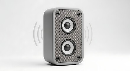 Fototapeta premium Gray sound system speaker emitting audio waves against a plain background.