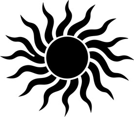 Sun With Wavy Rays Silhouette Vector Illustration