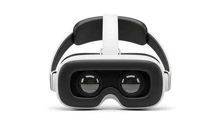 Obraz premium A white and black virtual reality headset, front view, isolated on white background.