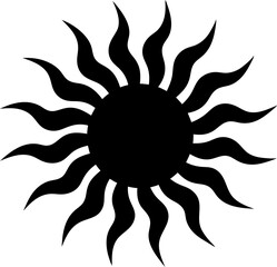 Sun With Wavy Rays Silhouette Vector Illustration