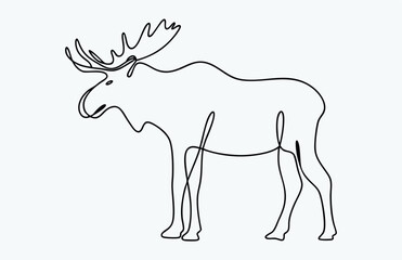 moose line drawing, single line animal sketch, minimal wildlife vector illustration, continuous outline art
