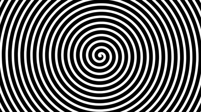 A looping spiral of black and white creates a hypnotic tunnel illusion, blending motion with abstract design.