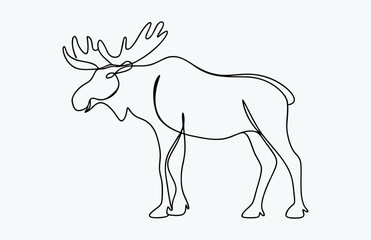 Obraz premium moose line drawing, single line animal sketch, minimal wildlife vector illustration, continuous outline art 