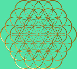 Flower of life sacred geometry form in gold
