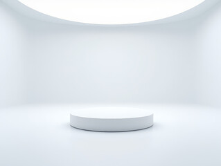 White empty stage white podium for medical pill, tablet, or drug health care product isolated in a blank room on white background