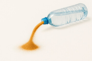 A plastic bottle pours out the sand of time.