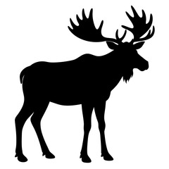 Fototapeta premium Deer silhouette vector illustration with antlers in black and white style