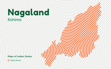 Spiral Vector Map of Nagaland with Capital Kohima &ndash; Northeast Tribal State of India