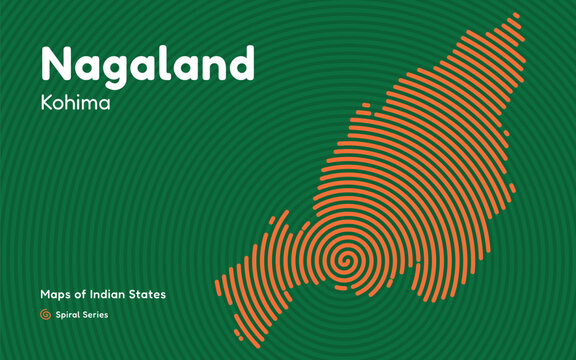 Spiral Vector Map of Nagaland with Capital Kohima &ndash; Northeast Tribal State of India