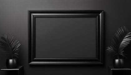 high quality black 3d mock up frame with a glossy finish surrounded by a sleek neutral background perfect for bold text overlays