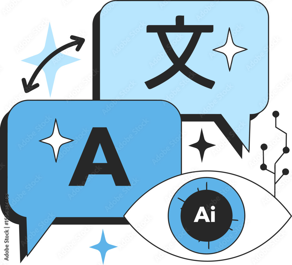 Fototapete ai translation language learning artificial intelligence communication technology global network vec