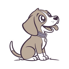 Cute Cartoon Puppy Sitting and Smiling – Happy Dog Mascot Illustration , pet logo design .