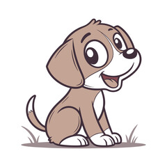 Cute Cartoon Puppy Sitting and Smiling – Happy Dog Mascot Illustration , pet logo design .